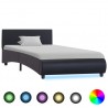 Estrutura de cama c/ LED 90x200 cm couro artificial preto 1