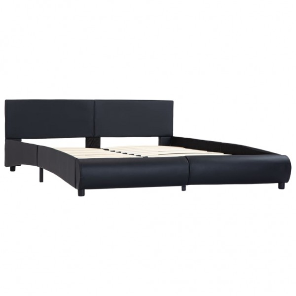 Estrutura de cama c/ LED 180x200 cm couro artificial preto M 3
