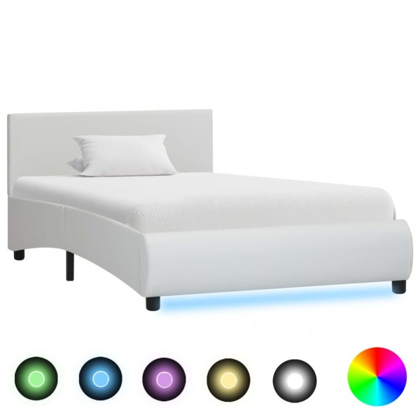 Estructura de cama con LED cuero sintético blanco 90x200 cm D