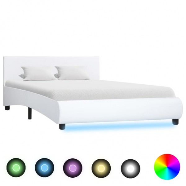 Estructura de cama con LED cuero sintético blanco 120x200 cm D