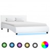 Estrutura de cama com LED 140x200 cm couro artificial branco 1