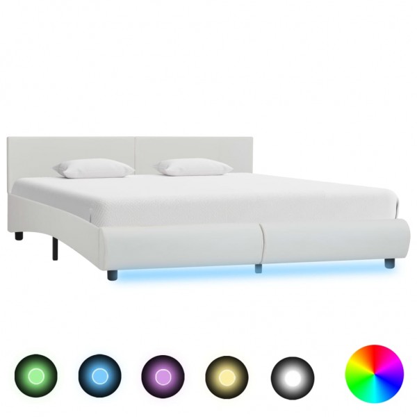 Estructura de cama con LED de cuero sintético blanco 180x200 cm D