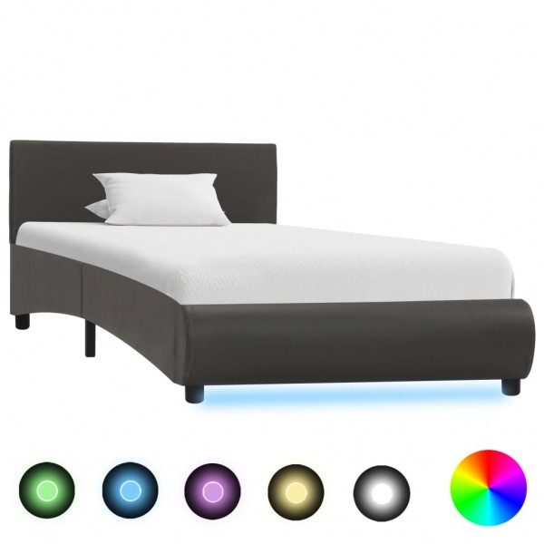 Estructura de cama con LED cuero sintético gris 100x200 cm D