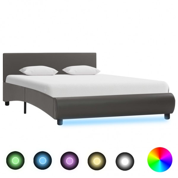 Estructura de cama con LED de cuero sintético gris 140x200 cm D