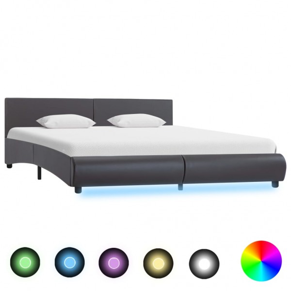 Estructura de cama con LED cuero sintético gris 160x200 cm D