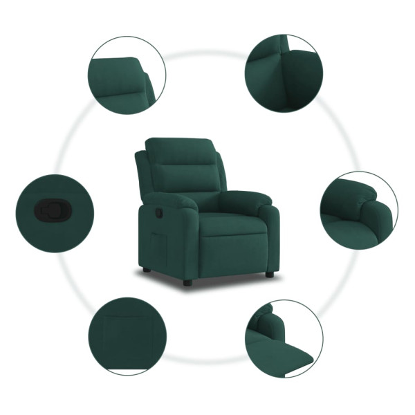 Sillón reclinable de terciopelo verde oscuro M 5