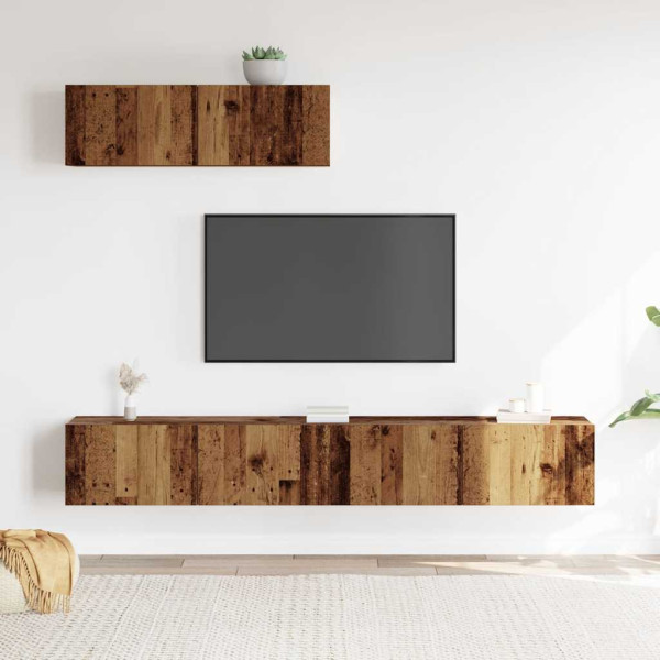 Conjunto de mueble de TV 3 piezas montado la pared madera vieja M 3