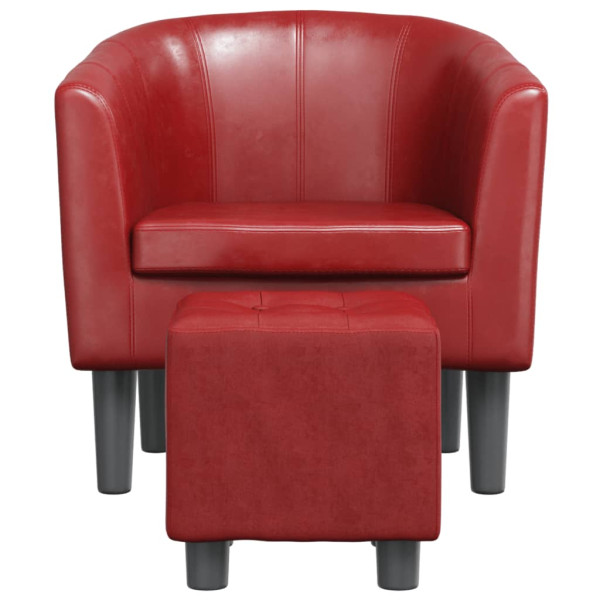Sillón diseño de cubo con reposapiés cuero sintético rojo tinto M 3