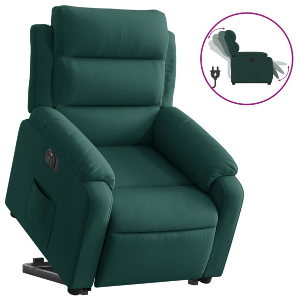 Sillón eléctrico reclinable elevable de terciopelo verde oscuro M 2
