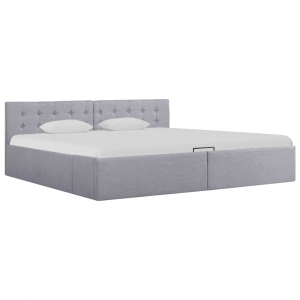 Cama hidráulica con almacenaje y LED tela gris claro 180x200 cm D