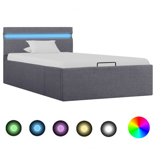 Cama canapé hidráulica almacenaje LED tela gris oscuro 90x200cm D