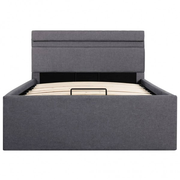 Cama canapé hidráulica almacenaje LED tela gris oscuro 90x200cm M 3