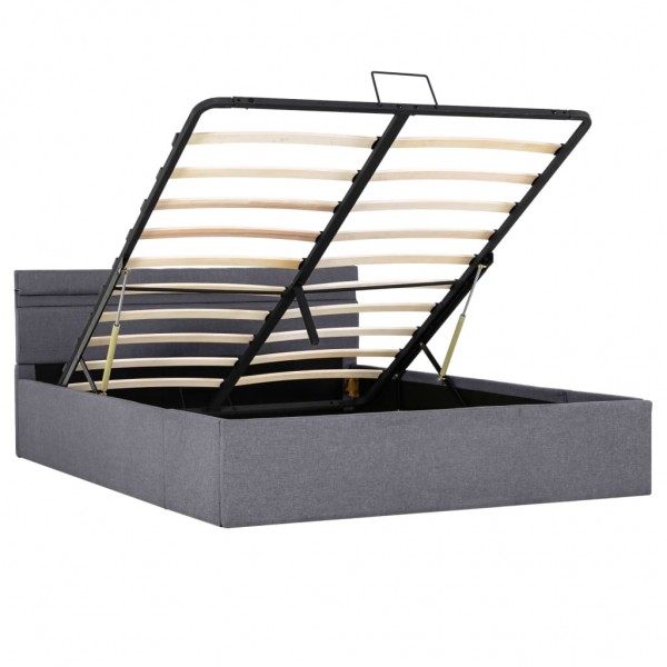Cama hidráulica c/ arrumação LED 140x200cm tecido cinza-escuro M 5