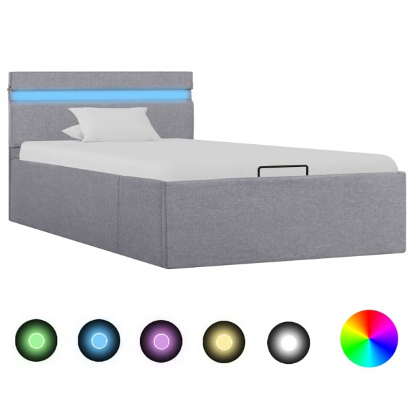 Cama canapé hidráulica almacenaje LED tela gris claro 90x200cm D
