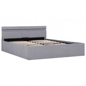 Cama hidráulica c/ arrumação LED 140x200 cm tecido cinza-claro H