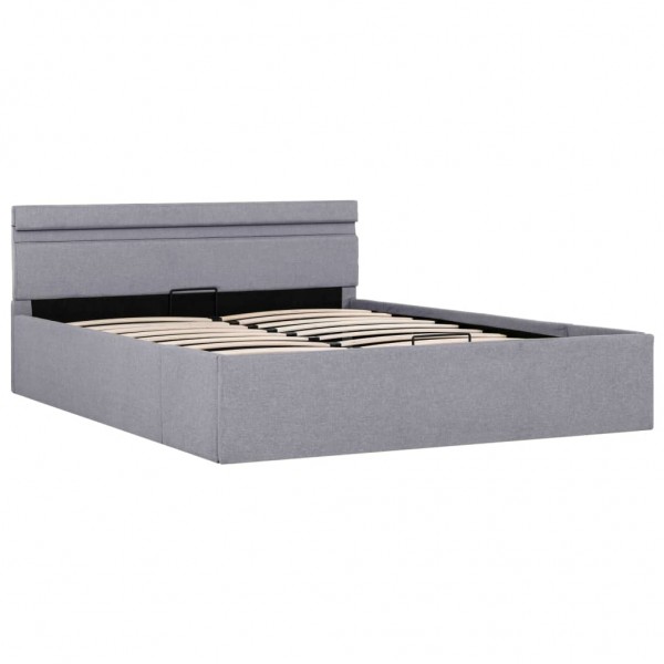 Cama hidráulica c/ arrumação LED 140x200 cm tecido cinza-claro M 2