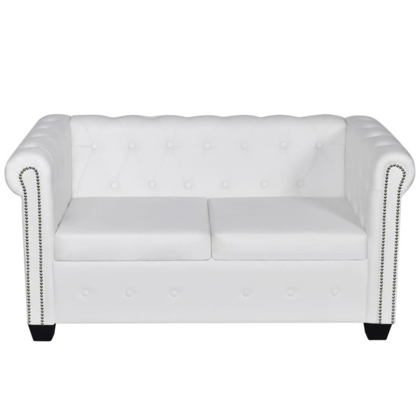 Conjunto sofás Chesterfield 2 + 3 lugares couro artific. branco M 2