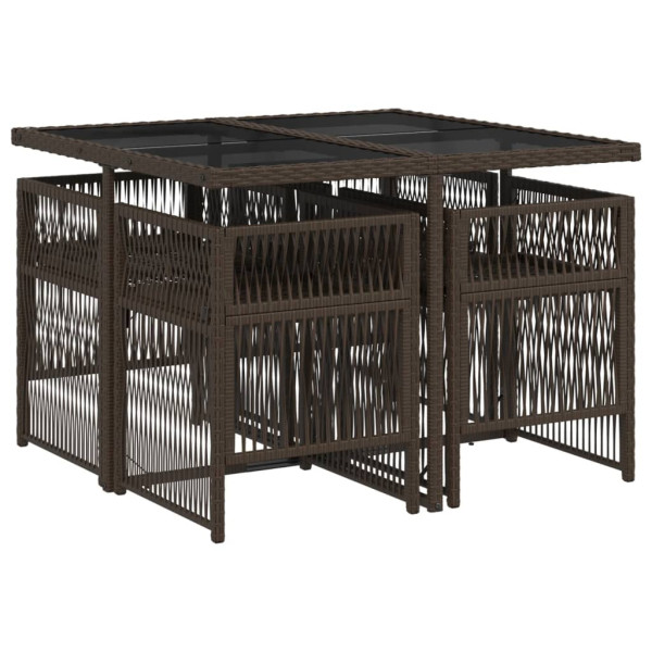 Set comedor de jardín 5 piezas y cojines ratán sintético marrón M 3