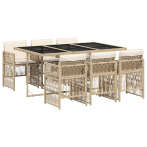 Set comedor de jardín 7 pzas con cojines ratán sintético beige H