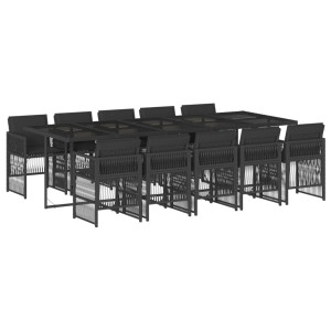 11 pcs conjunto de jantar p/ jardim c/ almofadões vime PE preto H