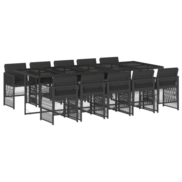 Set de comedor jardín 11 pzas con cojines ratán sintético negro M 2