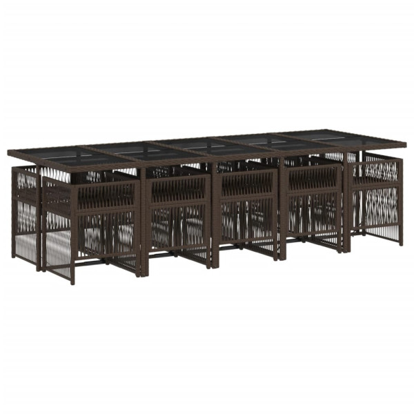 11 pcs conjunto jantar p/ jardim c/ almofadões vime PE castanho M 3