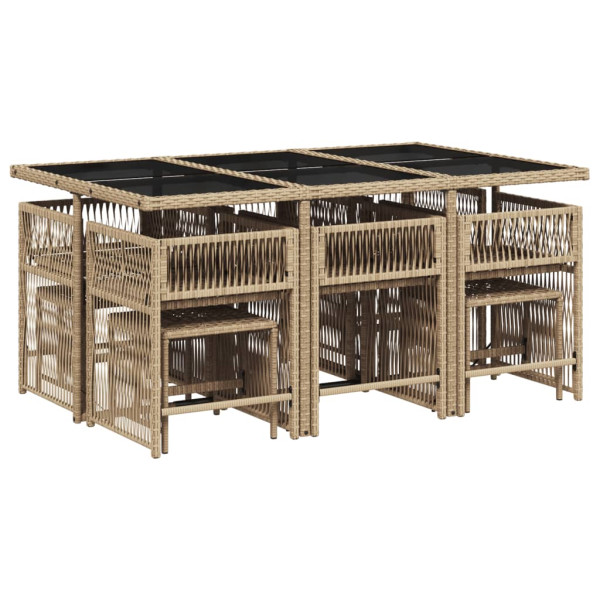 Set comedor de jardín 11 pzas con cojines ratán sintético beige M 3