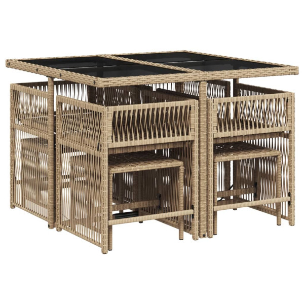 Set comedor de jardín 9 pzas con cojines ratán sintético beige M 3
