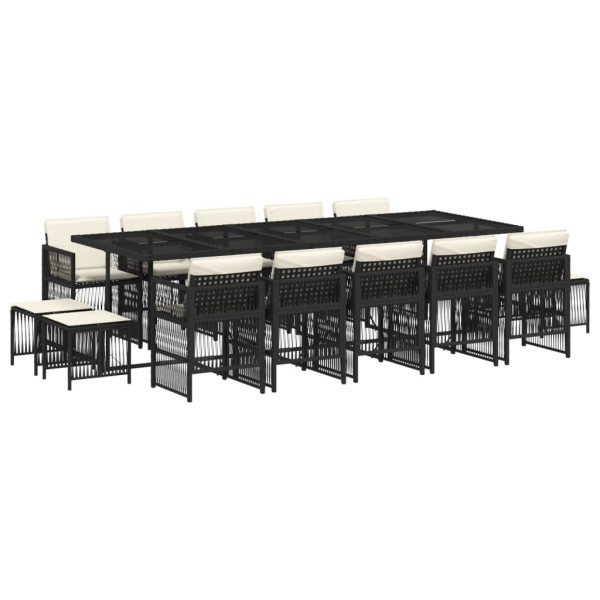 Set comedor de jardín con cojines 15 pzas ratán sintético negro M 2