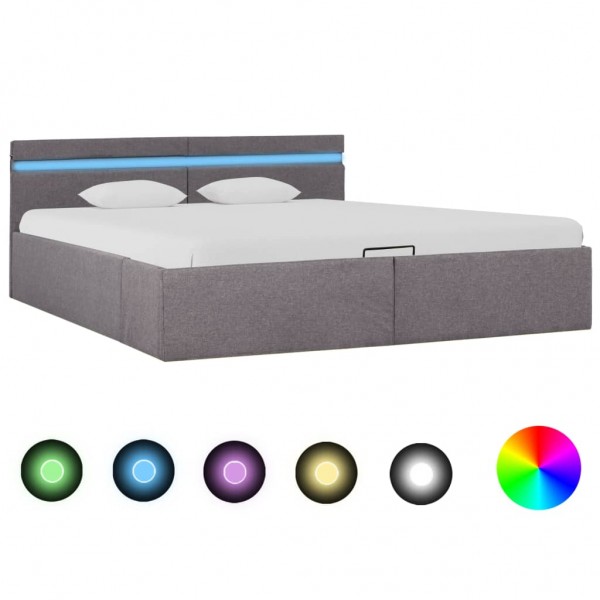 Cama canapé hidráulica almacenaje LED tela gris topo 160x200 cm D
