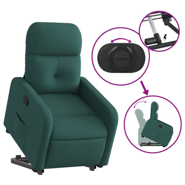 Sillón reclinable elevable tela verde oscuro M 5