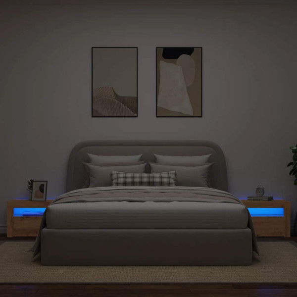 Mesas cabeceira c/ LEDs 2 pcs 60x35x40 cm carvalho artesanal M 5