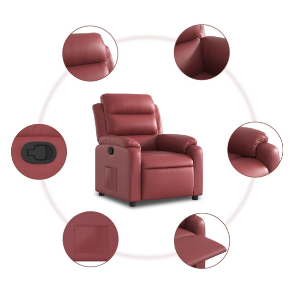 Sillón reclinable de cuero sintético rojo tinto M 5