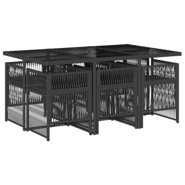 7 pcs conjunto de jantar p/ jardim c/ almofadões vime PE preto M 3