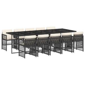Set de comedor jardín 11 pzas con cojines ratán sintético negro H