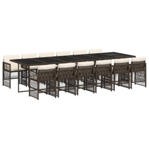 13 pcs conjunto jantar p/ jardim c/ almofadões vime PE castanho H