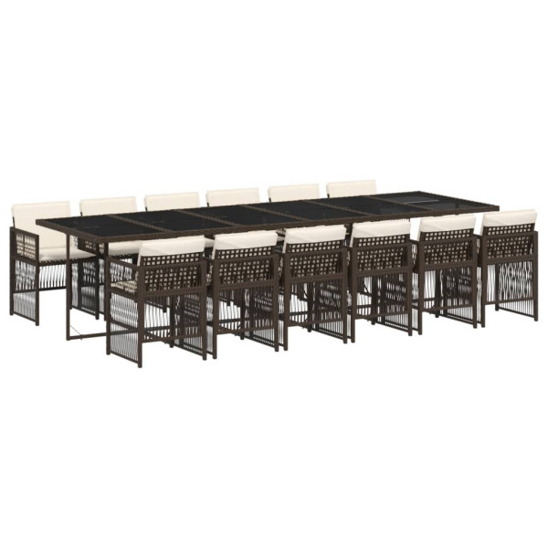 13 pcs conjunto jantar p/ jardim c/ almofadões vime PE castanho M 2