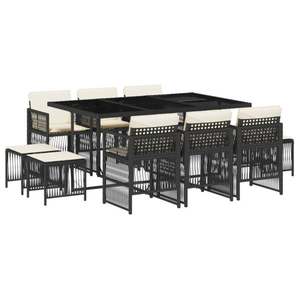 Set de comedor jardín 11 pzas con cojines ratán sintético negro M 2