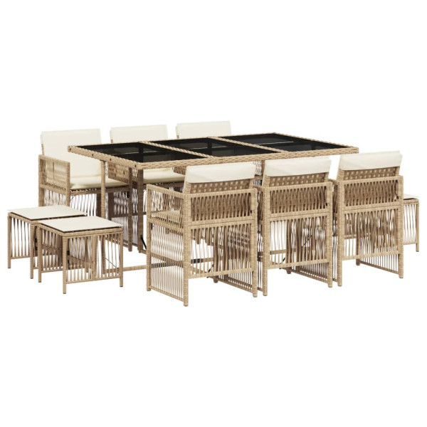 Set comedor de jardín 11 pzas con cojines ratán sintético beige M 2