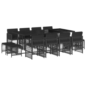 13 pcs conjunto de jantar p/jardim com almofadões vime PE preto H