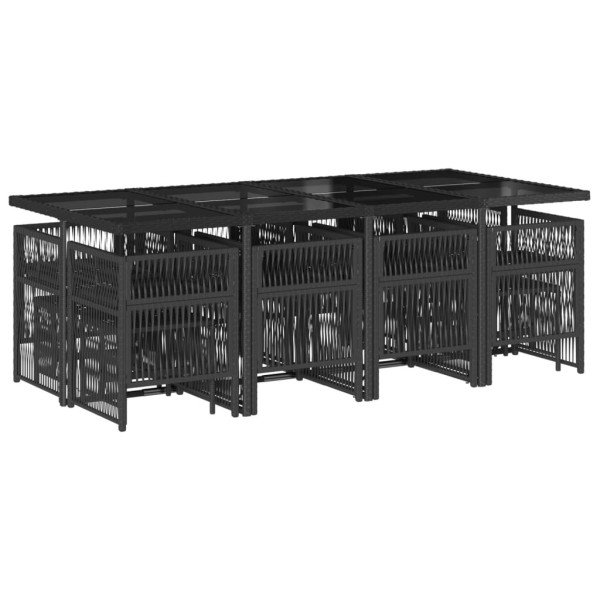 13 pcs conjunto de jantar p/jardim com almofadões vime PE preto M 3