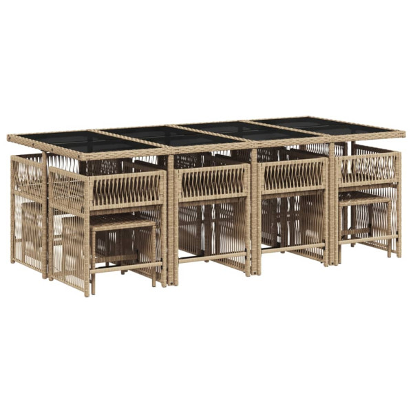 Set comedor de jardín con cojines 13 pzas ratán sintético beige M 3
