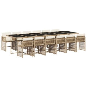 Set comedor de jardín con cojines 13 pzas ratán sintético beige H