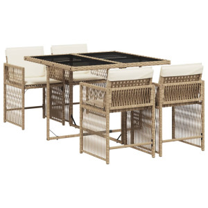 Set comedor de jardín 5 pzas con cojines ratán sintético beige H