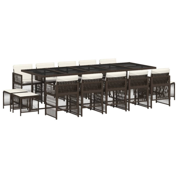 15 pcs conjunto jantar p/ jardim c/ almofadões vime PE castanho M 2