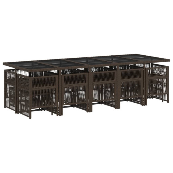 Set comedor de jardín y cojines 15 pzas ratán sintético marrón M 3