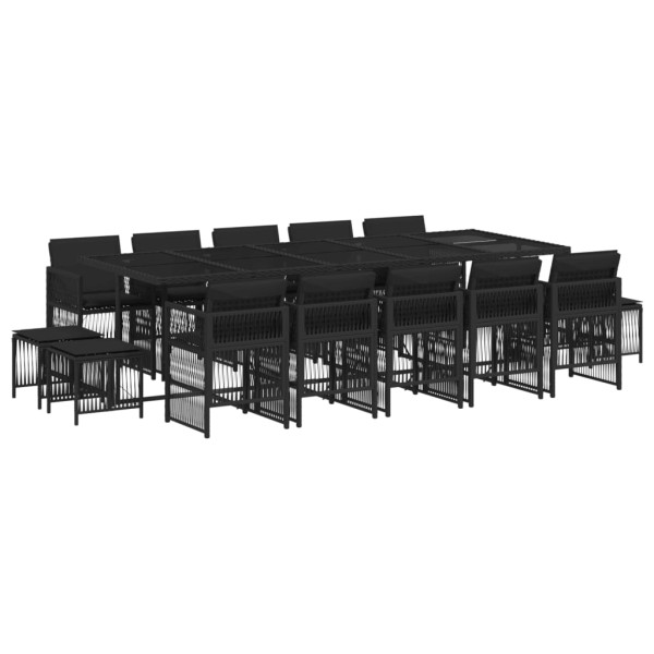 Set comedor de jardín con cojines 15 pzas ratán sintético negro M 2