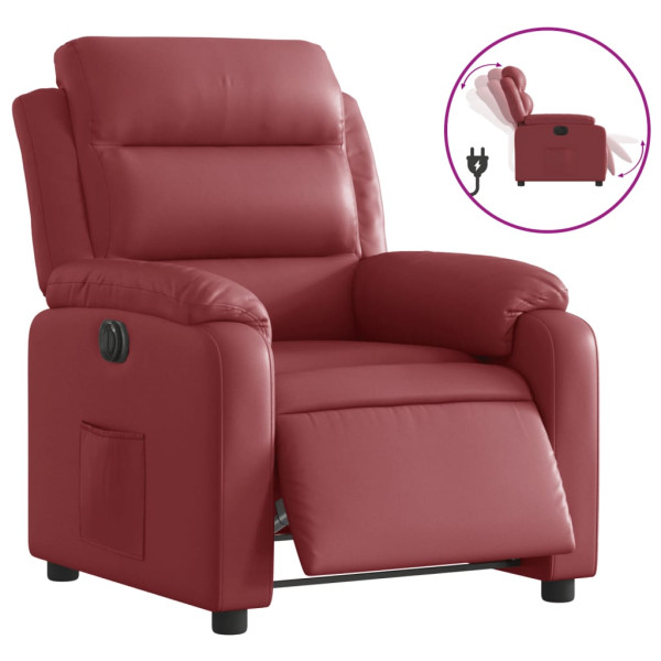 Sillón reclinable eléctrico de cuero sintético rojo tinto M 2
