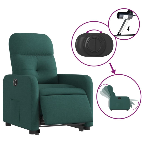 Sillón eléctrico reclinable elevable de tela verde oscuro M 5
