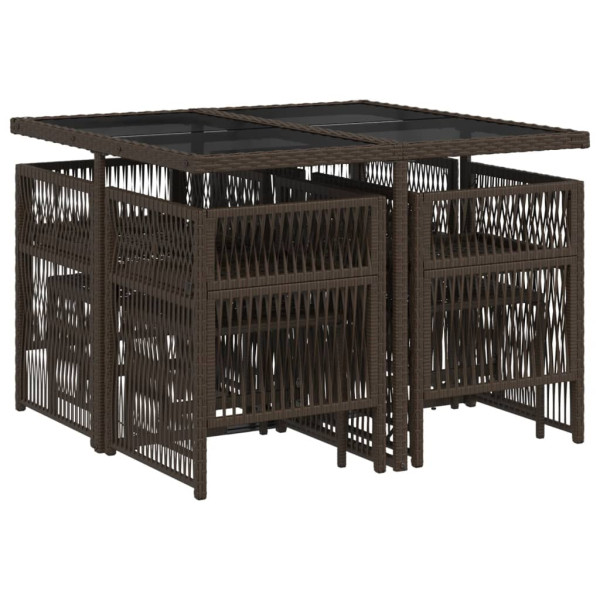 Set comedor para jardín 9 pzas y cojines ratán sintético marrón M 3